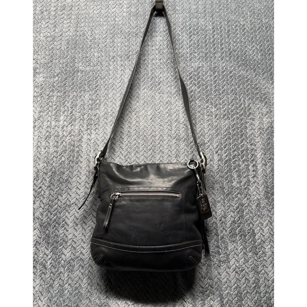 Coach Black Leather‎ Crossbody Shoulder Bag 1415 VTG Y2K Tassel Silver Hardware